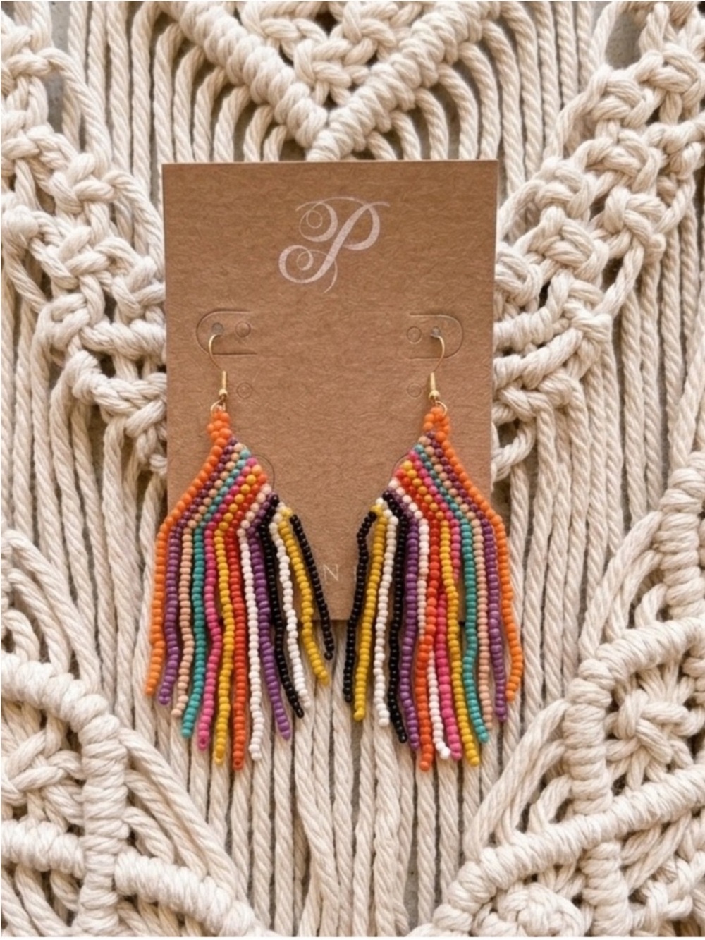 Plunder Design Boho Seed Bead Rainbow Fringe Earrings